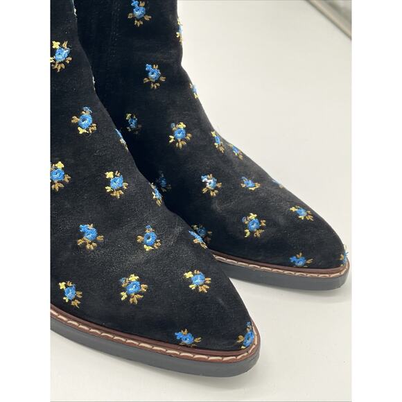 Coach Bowery Black Suede Floral Embroidery Chelsea Ankle Boots Booties 2” Sz 6 - Picture 3 of 16